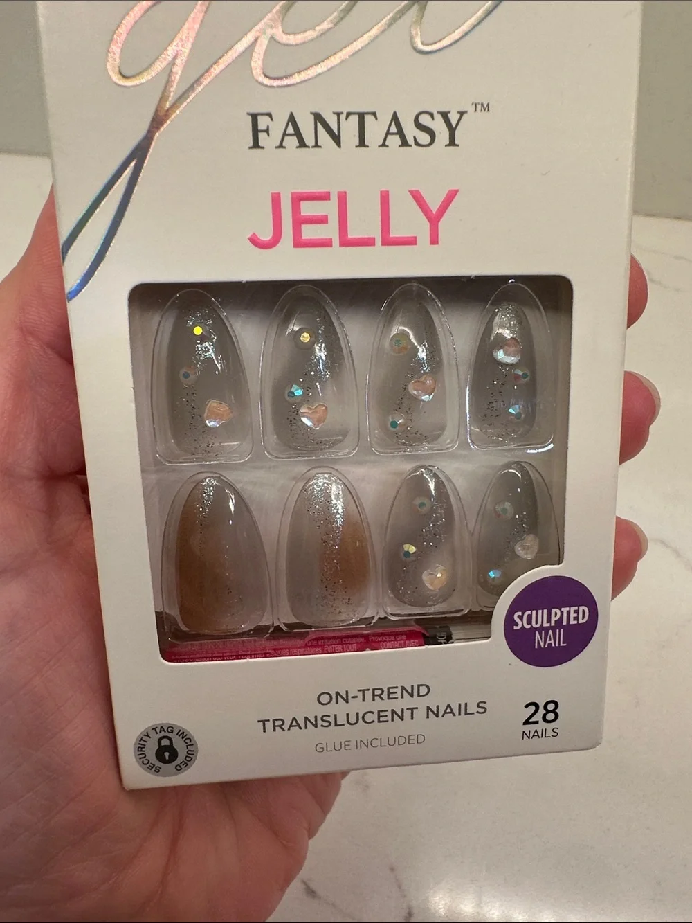 KISS Jelly Translucent Sculpted Nails - Clear with Iridescent Glitter